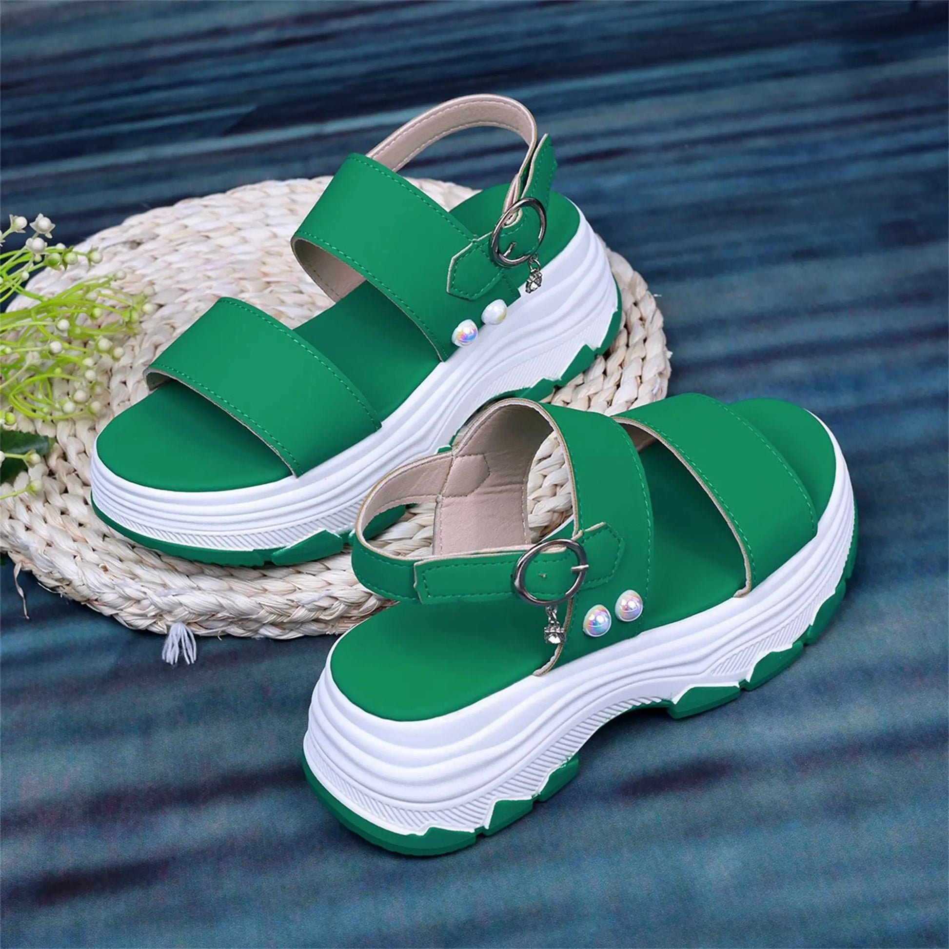 Casual Double-strap Sports Sandals Summer Fashion Solid Color Thick Bottom Buckle Fish Mouth Shoes Women DazzleTrove