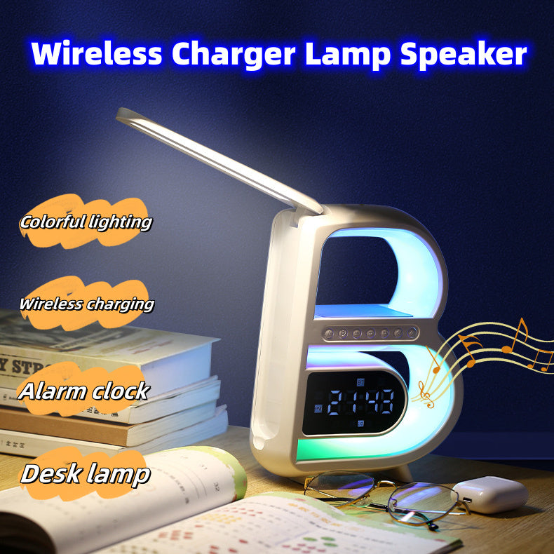 2024 New B-Shaped Blutooth Speaker Multifunctional Smart Music Rhythm Lighting Phone Wireless Charger TF Card AUX Input Standard Mode DazzleTrove
