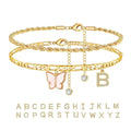 26 Letters Foot Ornaments Ladies Butterfly Double Layer Stack DazzleTrove