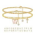 26 Letters Foot Ornaments Ladies Butterfly Double Layer Stack DazzleTrove