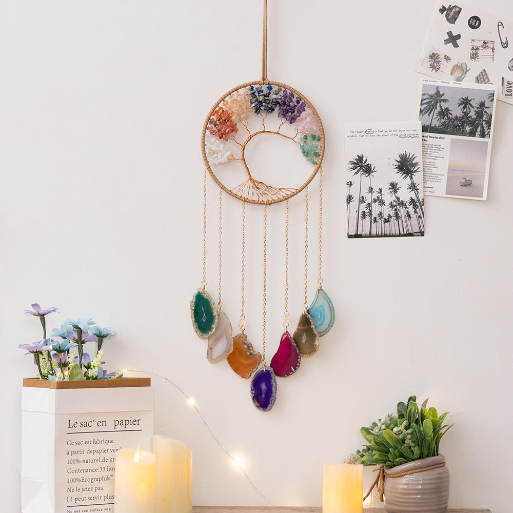 Seven-wheel Energy Stone Agate Slices Lucky Tree Wind Chimes