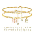 26 Letters Foot Ornaments Ladies Butterfly Double Layer Stack DazzleTrove