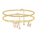 26 Letters Foot Ornaments Ladies Butterfly Double Layer Stack DazzleTrove