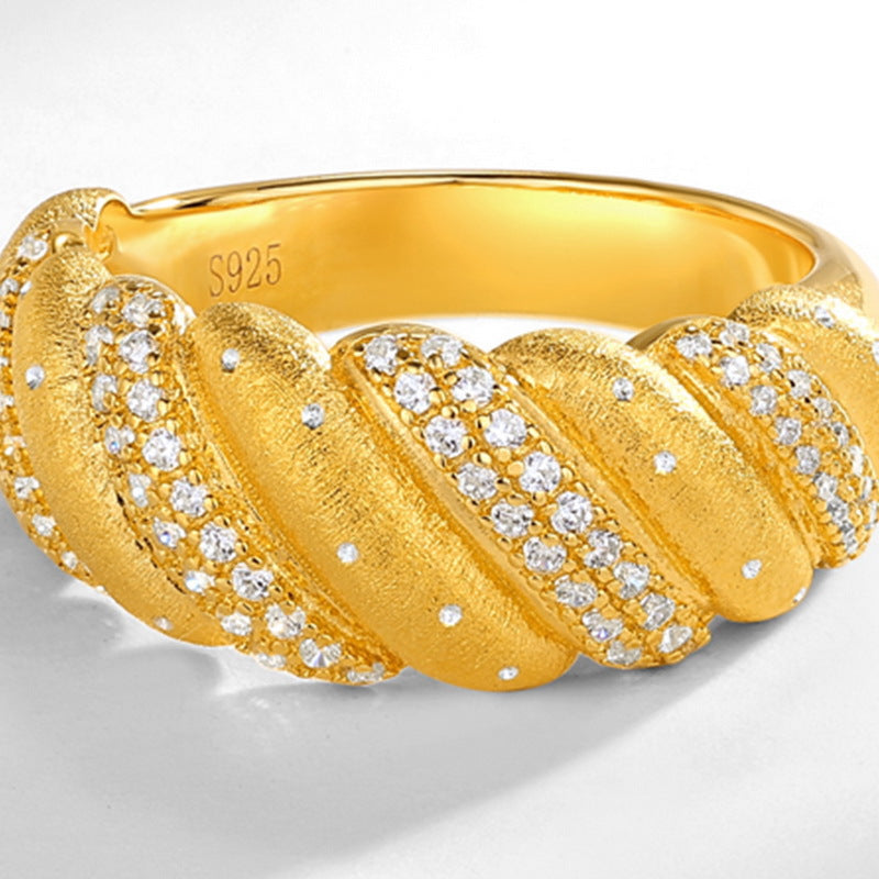 Retro Twist Ring S925 Silver-plated Gold Inlaid White Zirconium Index Finger Ring