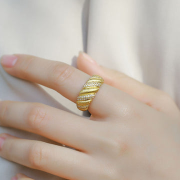 Retro Twist Ring S925 Silver-plated Gold Inlaid White Zirconium Index Finger Ring