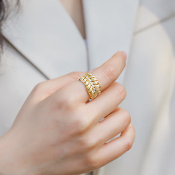 S925 Silver Plated Handmade Brushed Feather Vintage Ring