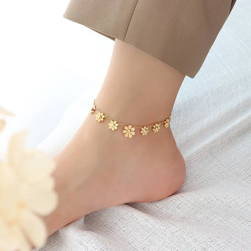 Titanium Steel Plated 18k Simple Flower Anklet DazzleTrove