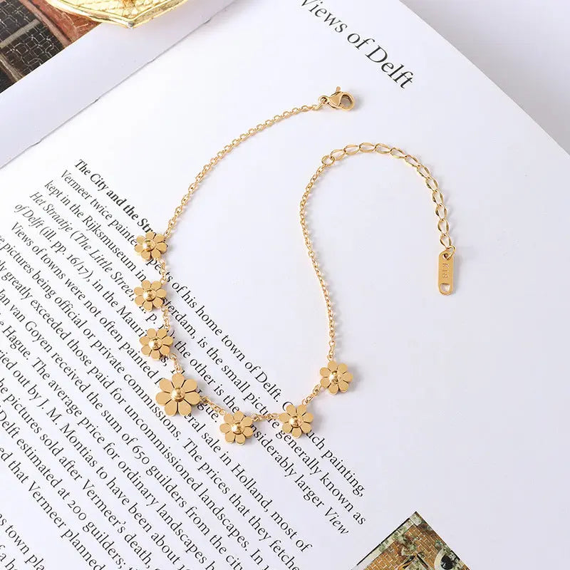 Titanium Steel Plated 18k Simple Flower Anklet DazzleTrove