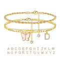 26 Letters Foot Ornaments Ladies Butterfly Double Layer Stack DazzleTrove