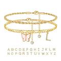 26 Letters Foot Ornaments Ladies Butterfly Double Layer Stack DazzleTrove