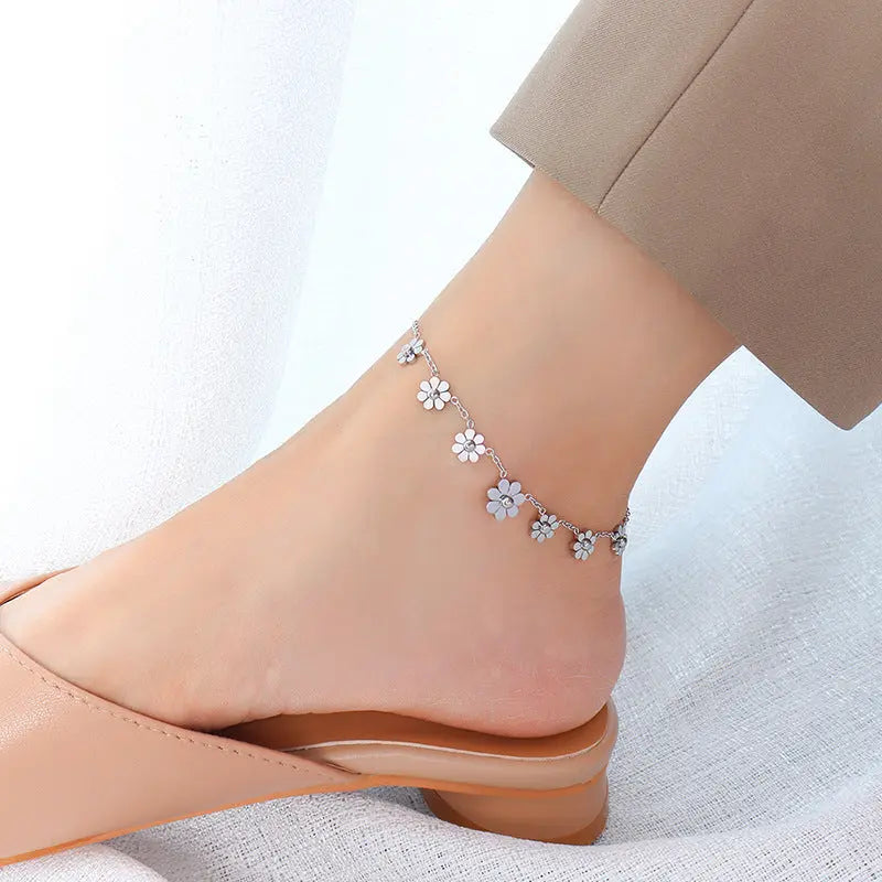Titanium Steel Plated 18k Simple Flower Anklet DazzleTrove