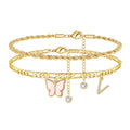 26 Letters Foot Ornaments Ladies Butterfly Double Layer Stack DazzleTrove