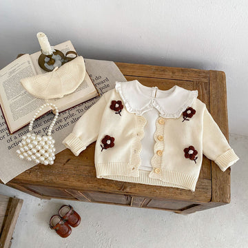 Baby Embroidered V-neck Knitted Cardigan Long-sleeved Sweater