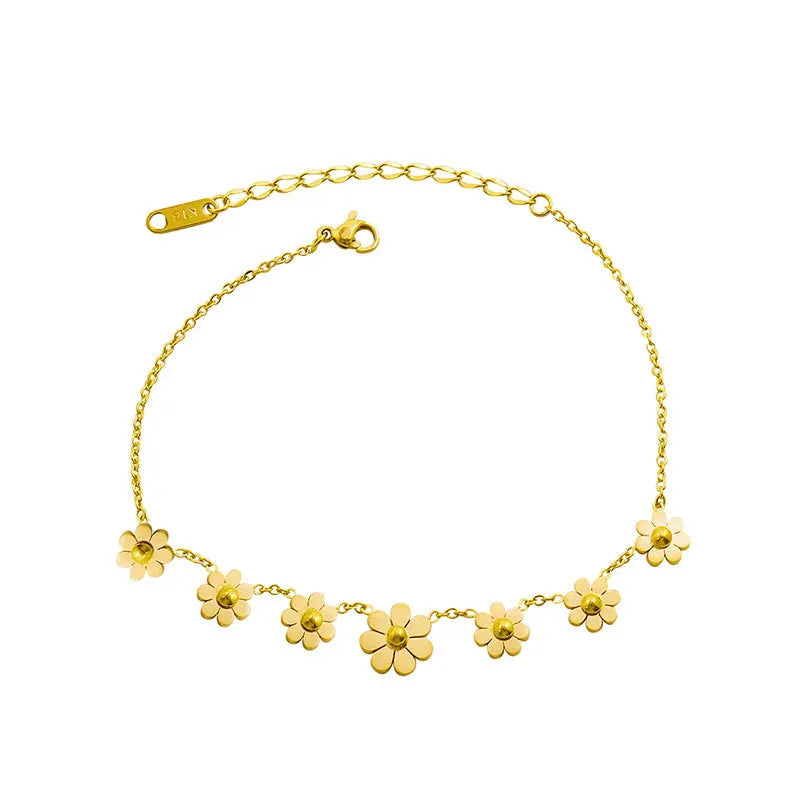 Titanium Steel Plated 18k Simple Flower Anklet DazzleTrove