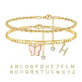 26 Letters Foot Ornaments Ladies Butterfly Double Layer Stack DazzleTrove