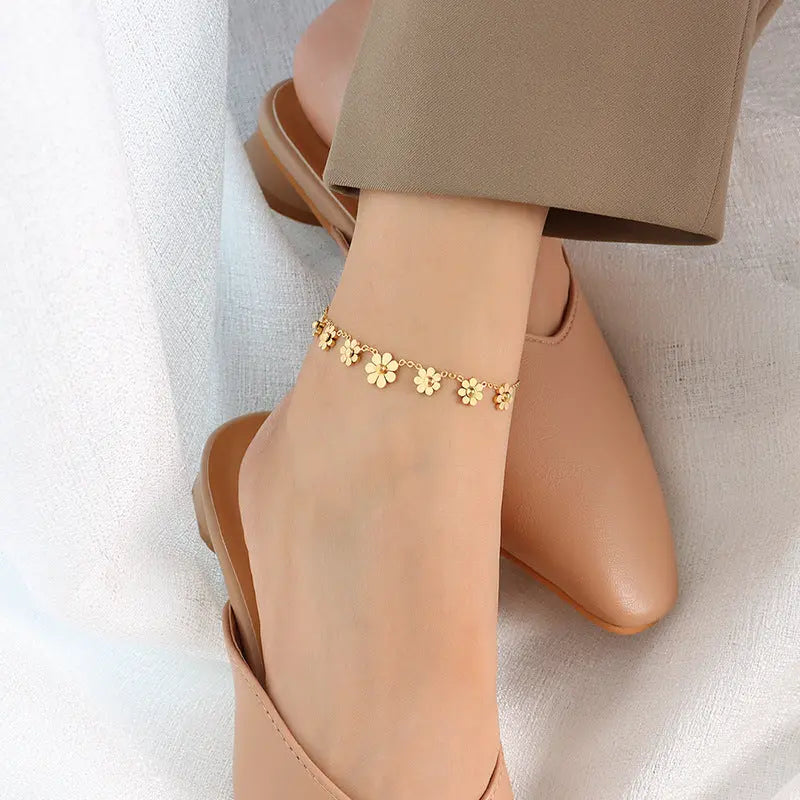 Titanium Steel Plated 18k Simple Flower Anklet DazzleTrove