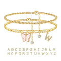 26 Letters Foot Ornaments Ladies Butterfly Double Layer Stack DazzleTrove