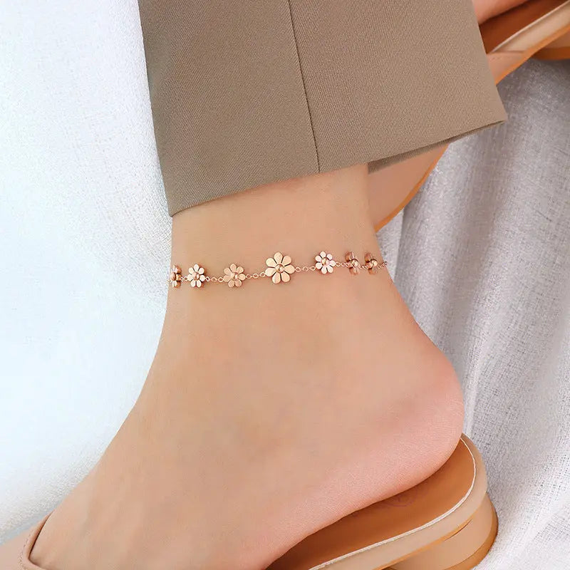 Titanium Steel Plated 18k Simple Flower Anklet DazzleTrove