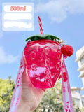 500ml Kawaii Strawberry Water Bottle Cute Strawberry Straw Water Bottle PP Milk Coffee Straw Cup Juice Drinkware Kitchen DazzleTrove