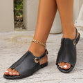 Fashion Solid Peep-toe Sandals With Back-srtap Summer Casual Outdoor Buckle Flats Beach Shoes For Women DazzleTrove