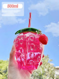 500ml Kawaii Strawberry Water Bottle Cute Strawberry Straw Water Bottle PP Milk Coffee Straw Cup Juice Drinkware Kitchen DazzleTrove