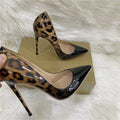 European And American Fashion Gradient Color 12cm Pointed Stiletto Heel Ladies Soft Leather Shoes Leopard Print Women's Fashion Shoes DazzleTrove