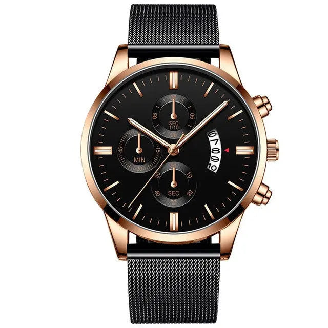 Mens Business Luxury Watches For Men Mesh Band Quartz Watch DazzleTrove