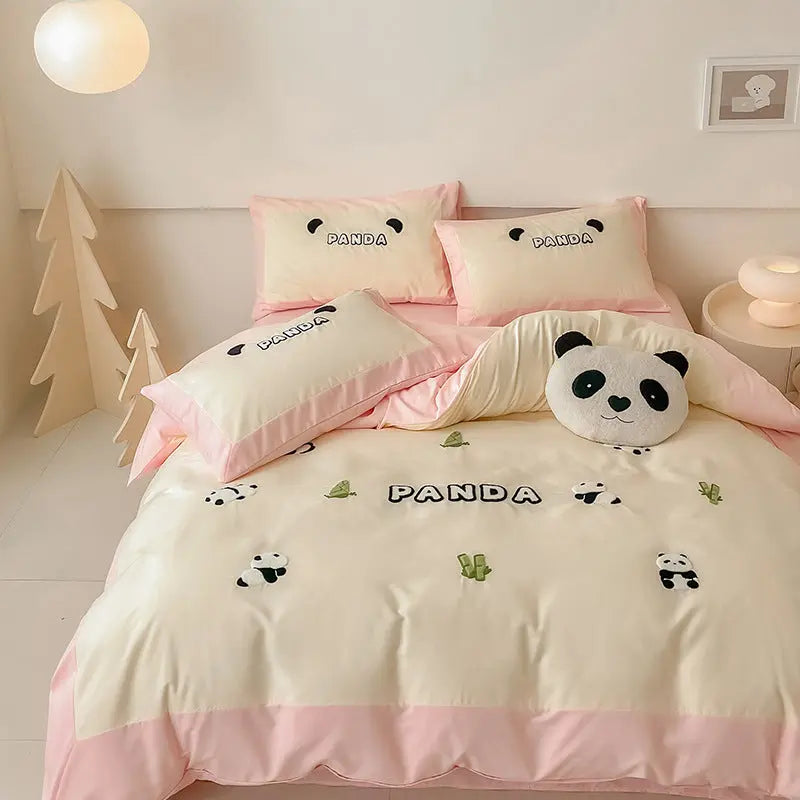 Cotton Four-piece Set Washed Fitted Sheet Duvet Cover Sheets Three-piece Bedding Set DazzleTrove