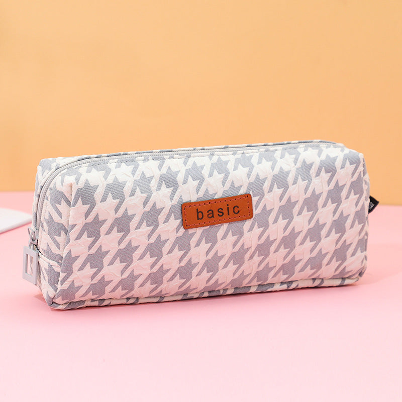 Student Single-layer Large Capacity Solid Color Square Cotton And Linen Pencil Box