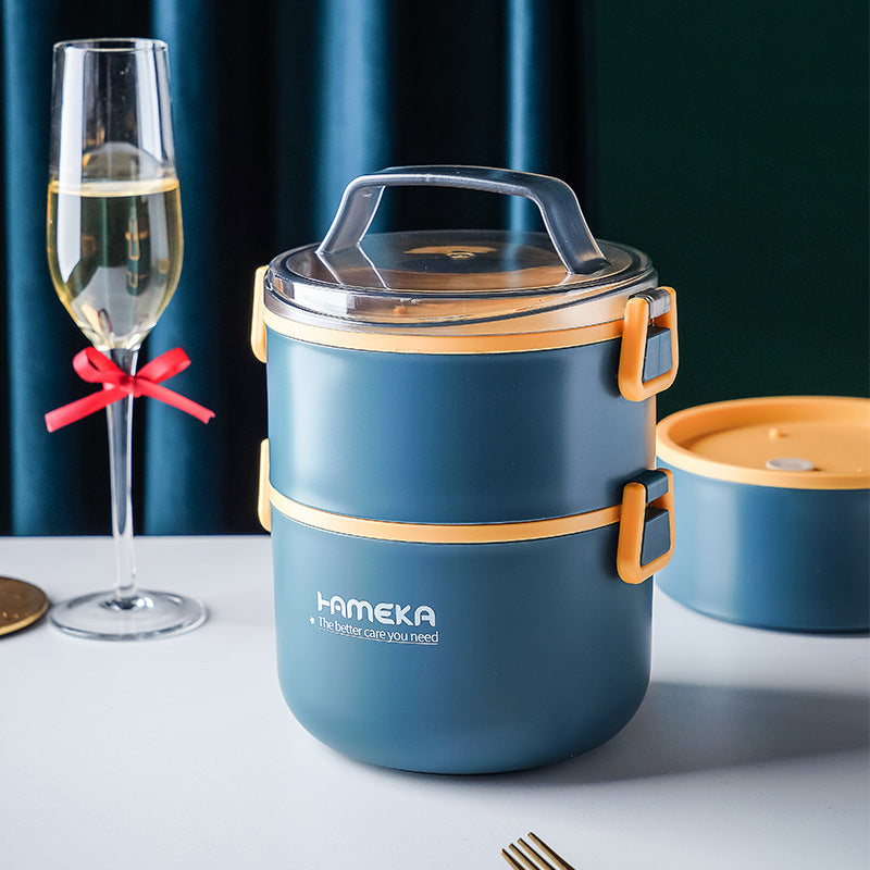 Round 304 Stainless Steel Barrel Multi-layer Lunch Box Insulated Barrel