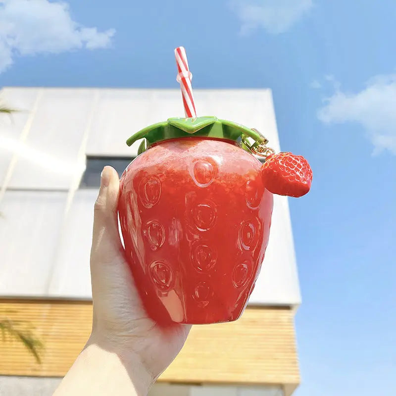 500ml Kawaii Strawberry Water Bottle Cute Strawberry Straw Water Bottle PP Milk Coffee Straw Cup Juice Drinkware Kitchen DazzleTrove