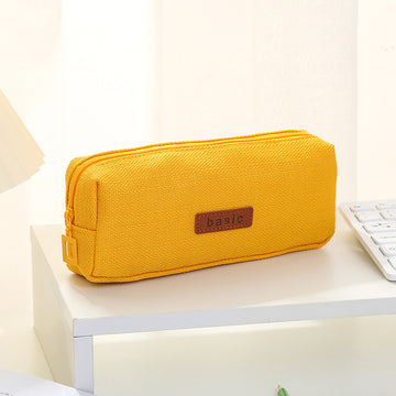 Student Single-layer Large Capacity Solid Color Square Cotton And Linen Pencil Box