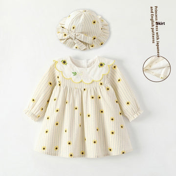 Sunflower Flower Doll Collar Long Sleeve Girl Dress