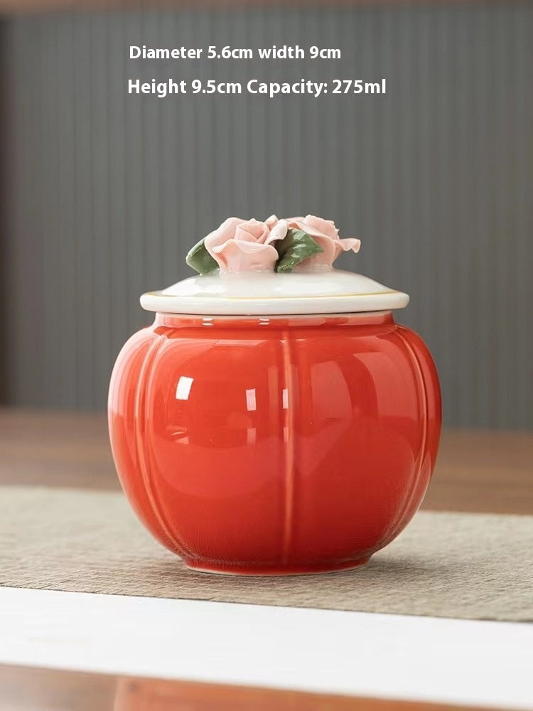 Ceramic Handmade Pinch Flower Storage Tea Jar Sealed Tank
